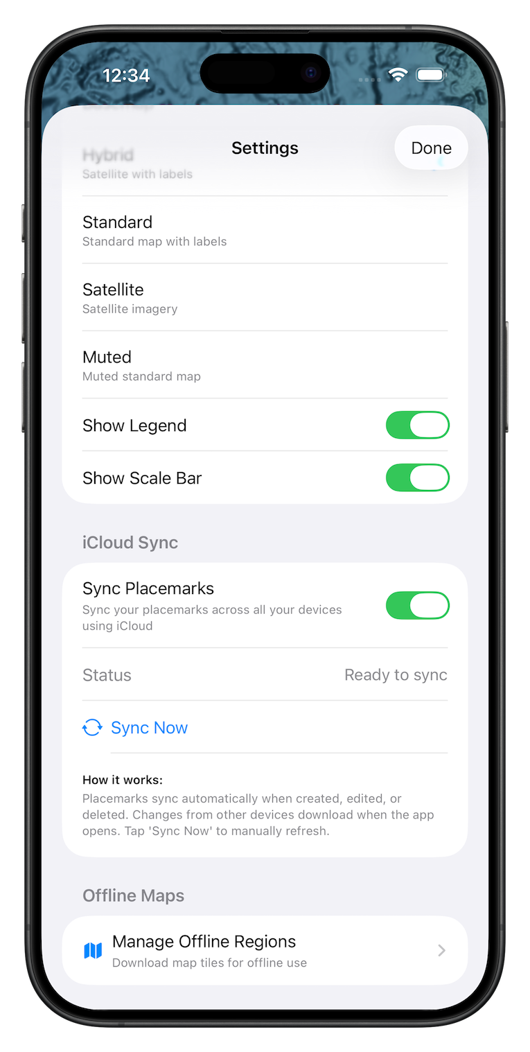 Settings screen with app preferences