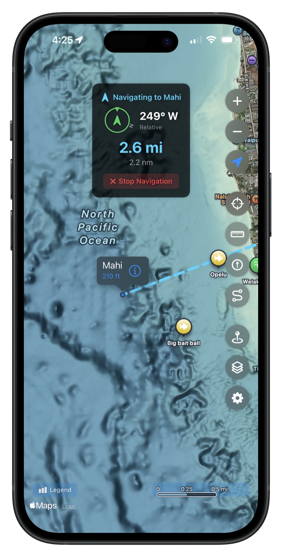 Navigate to waypoint with compass bearing and distance