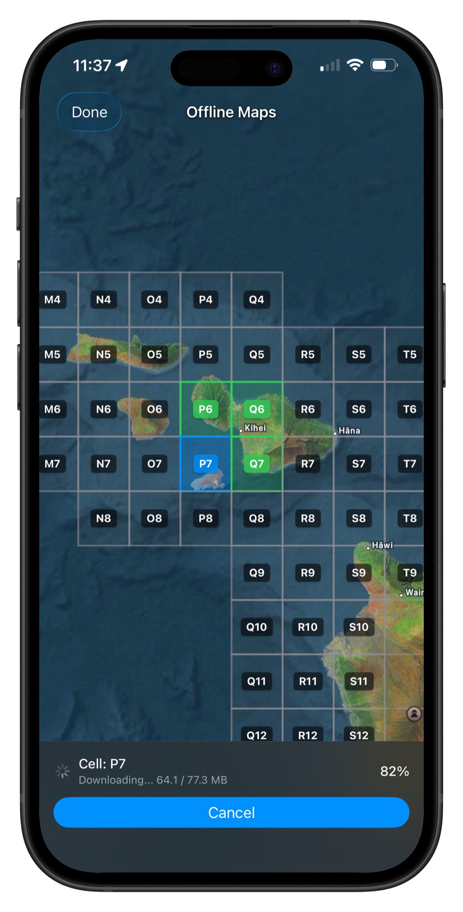 Offline maps grid download in progress